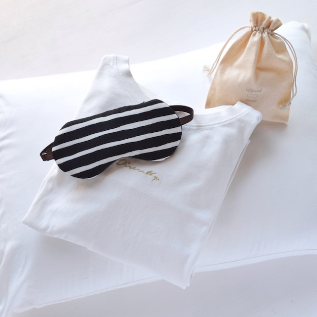 カジュアルボーダーアイマスク|ホワイト|収納ポーチ付