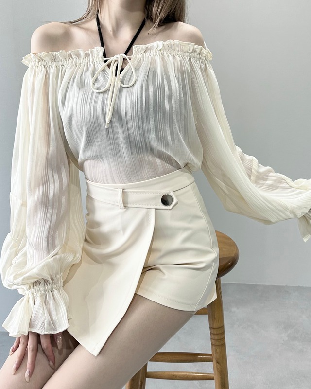 2way off shoulder sheer balloon sleeve blouse / ivory