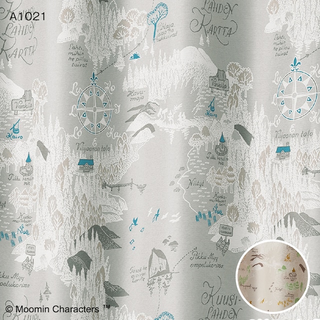 【ドレープカーテン】 MOOMIN ムーミン谷の地図 （100×135cm）