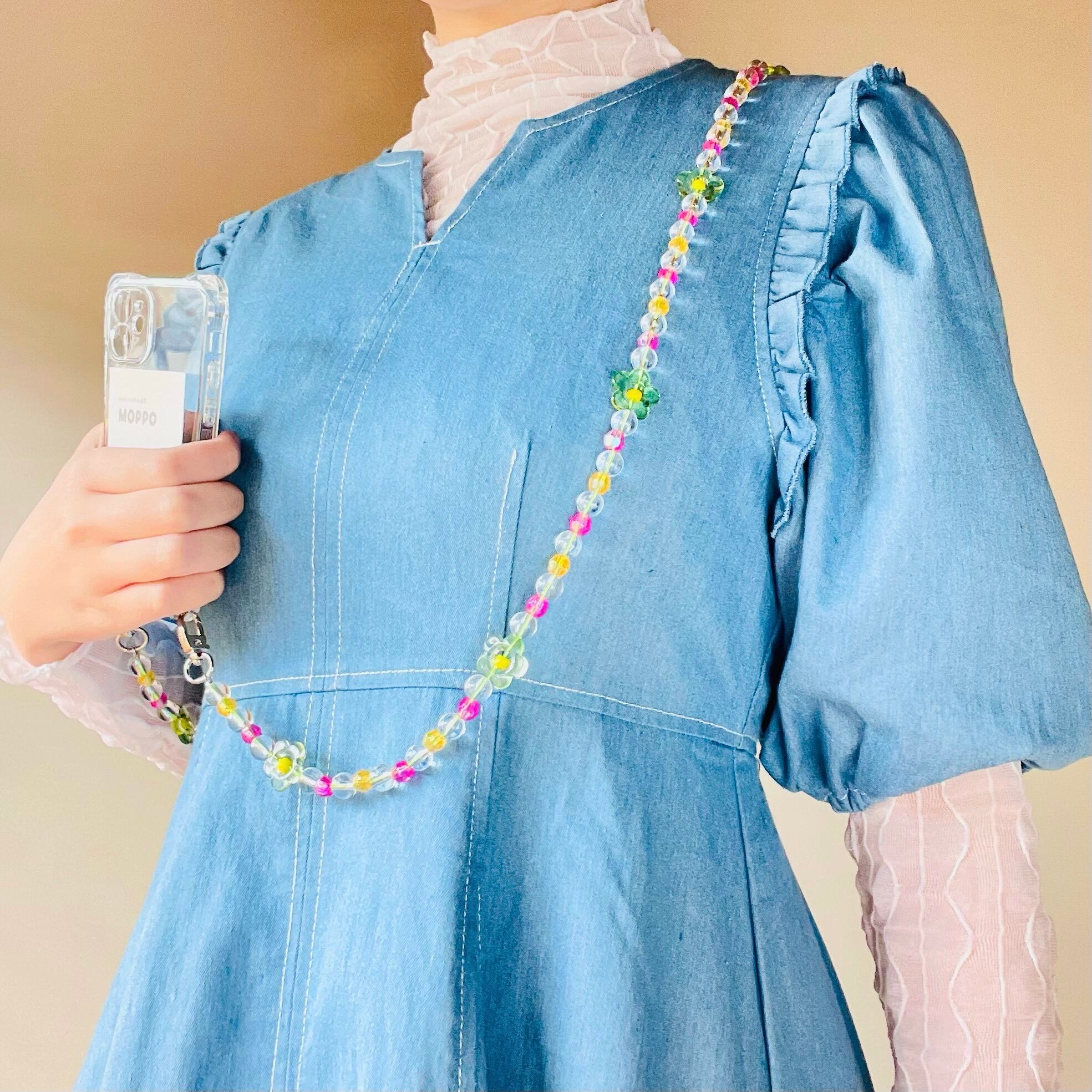 ビーズショルダー｜ポップクリアフラワー（グリーン） | MOPPO