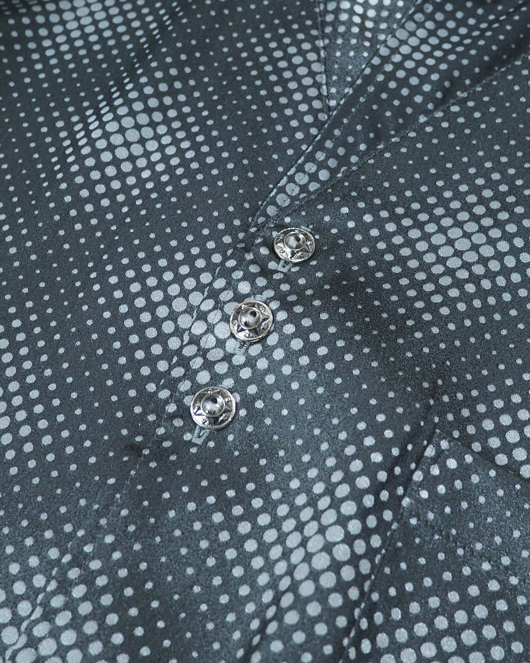 1990s Glossy Dot pattern vintage Drape loose stand collar shirt