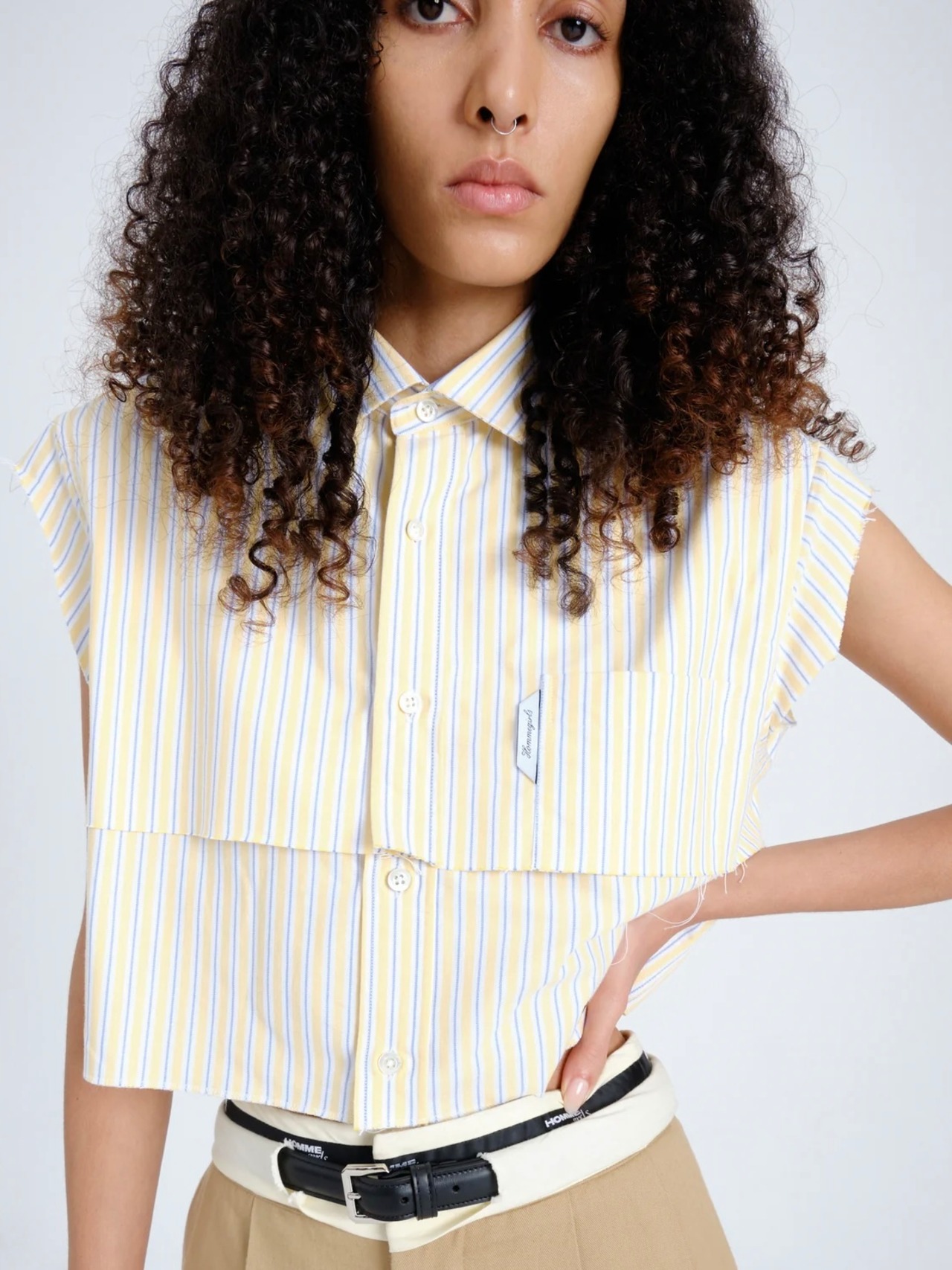 【25AW】HOMME girls オムガールズ / SLEEVELESS LAYERED CROPPED SHIRT / ノースリーブシャツ - 1