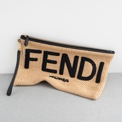 フェンディ ラフィア クラッチバッグ  FENDI ROMA ベージュ ブラック