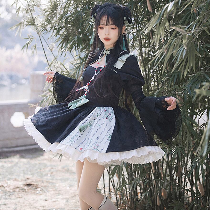 中華ロリィタ チャイナ風 ワンピース パフスリーブ 双子コーデ PUJI