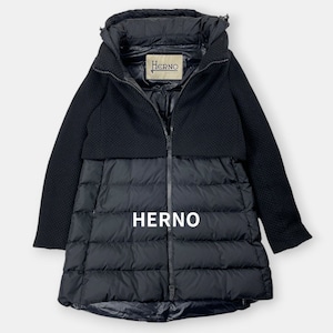 HERNO ヘルノ 20AW ウール ナイロン 異素材 切り替え ハイブリッド ダウンコート PI0822D ブラック 黒 42 / J&NREUSE レディース アウター