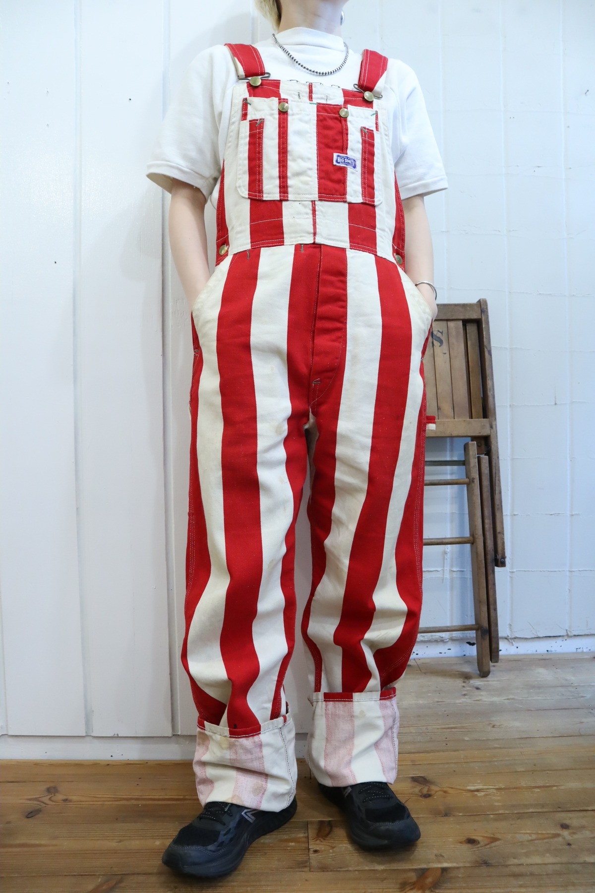 70s-80s BIG SMITH red×white stripe overall [l-2834] | Fizzvintage