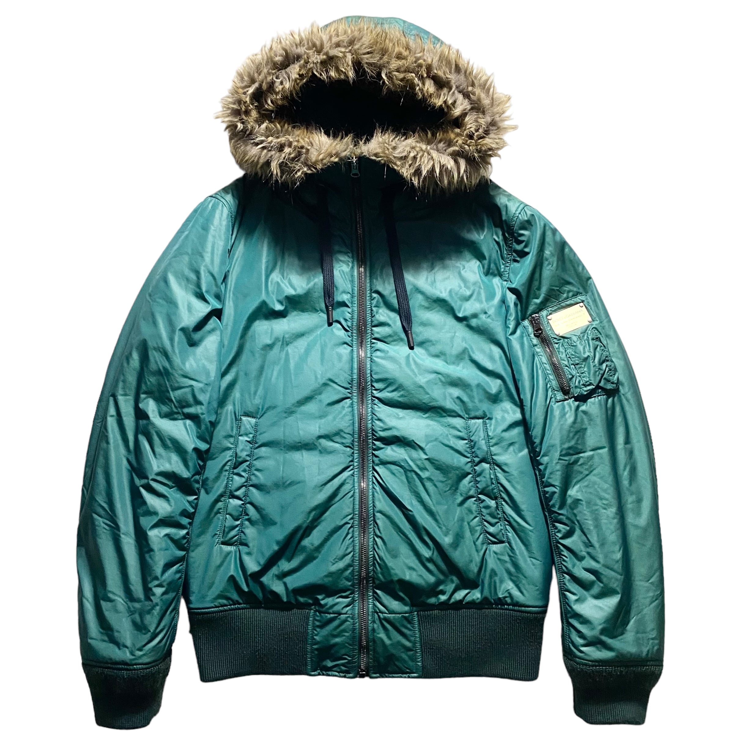 DOLCE&GABBANA green nylon blouson with fur | NOIR ONLINE