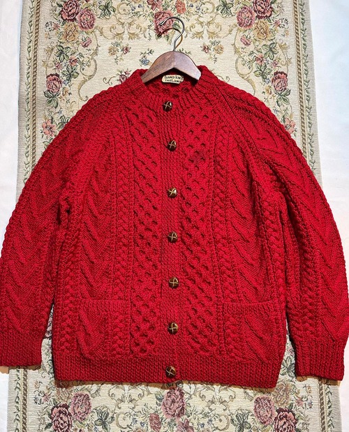 60's〜 fisherman hand knit wool cardigan【M 】