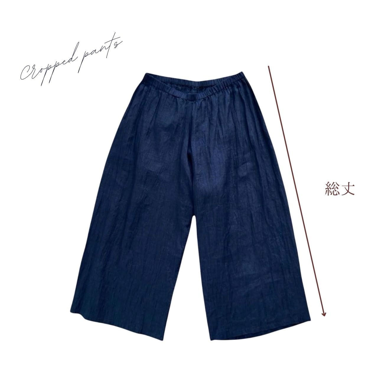 クロップドパンツ・近江ちぢみ 麻 / 夏虫色 レディースM,Lサイズ