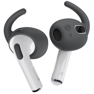 【在庫処分】AirPods 3 対応 イヤーフック カナル 型 イヤホン 落下防止 アクセサリー イヤーピース 持ち運び用 シリコン ケース 付 2サイズ × 2セット  EAR BUDS COVER HOOK & POUCH ダークグレー