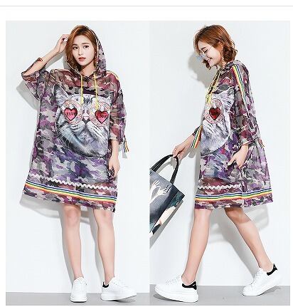 シースルーフード付きワンピース