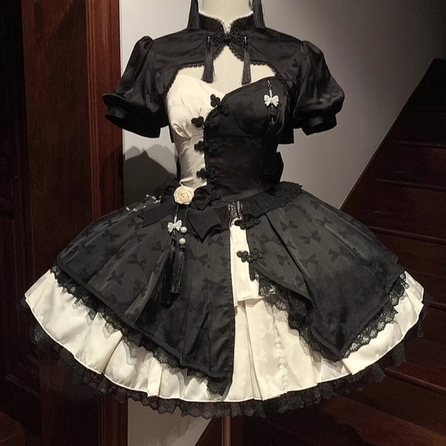 ハロウィン イベント衣装 即納 黒 現品1点限り 中華ロリィタ セットアップ コンカフェ