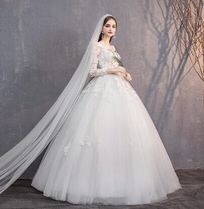 高品質！ ウエディングドレス ホワイト 繊細レース ロング エレガント  