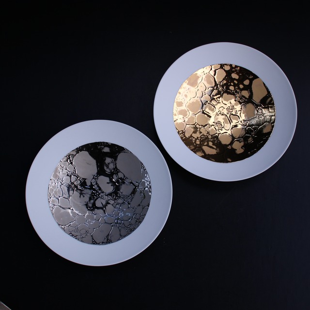 内泡8寸平鉢　プラチナ＆ゴールド