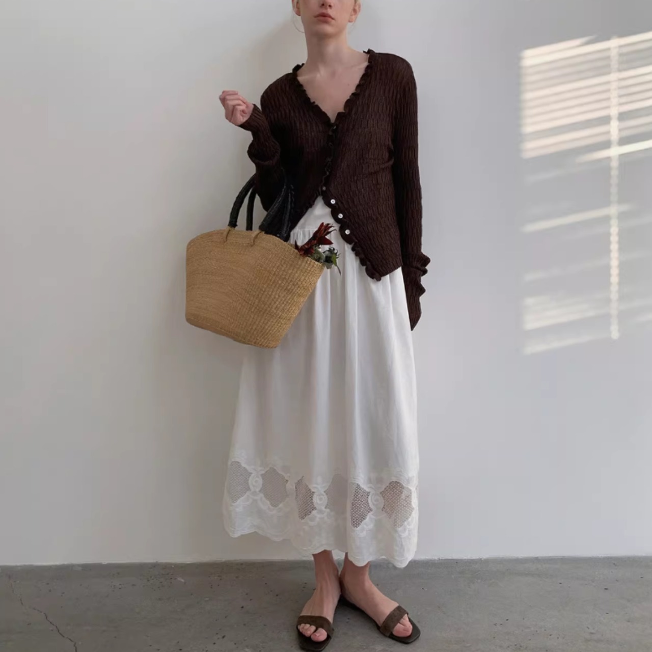 Dentelle Hem Cotton Dress F0619