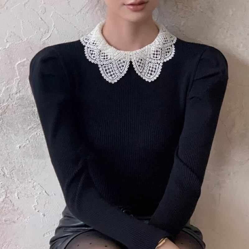 Crochet lace collar puff sleeve knit A1309 arSelects