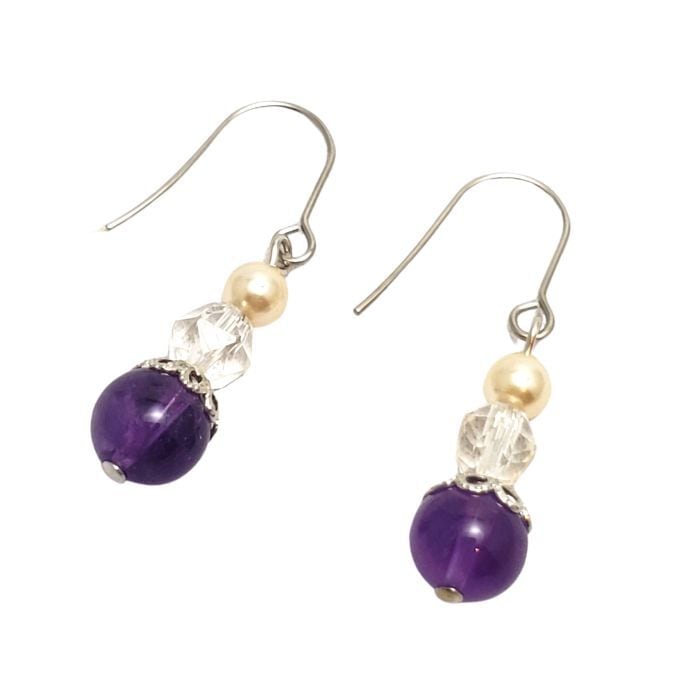 2月 誕生石 アメジスト クリスタル 水晶 パワーストーン ピアス チェコガラス 天然石 ストレス緩和 真実の愛 かわいい おしゃれ レディース ギフト プレゼント 大人気 ピアス 金属アレルギー 対応 ギフト イヤリング変更可 送料無料 アクセサリー