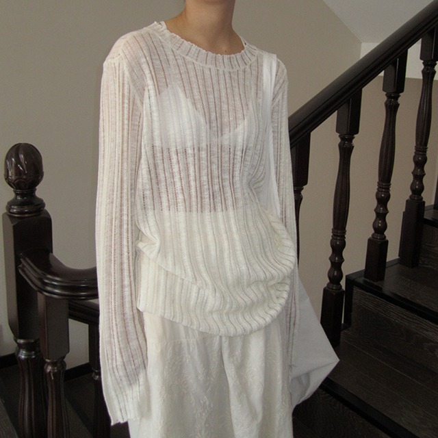 sheer knit long sleeve pullover L0577