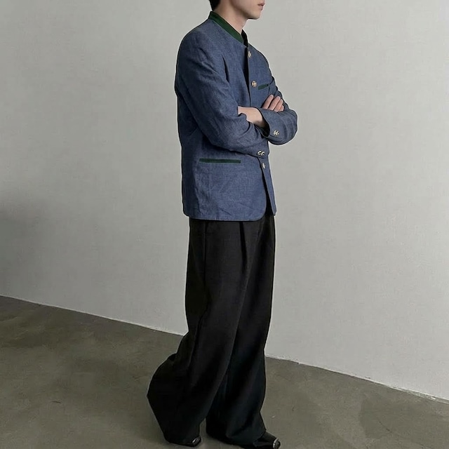 OLD plain design nocollar JACKET blue/green