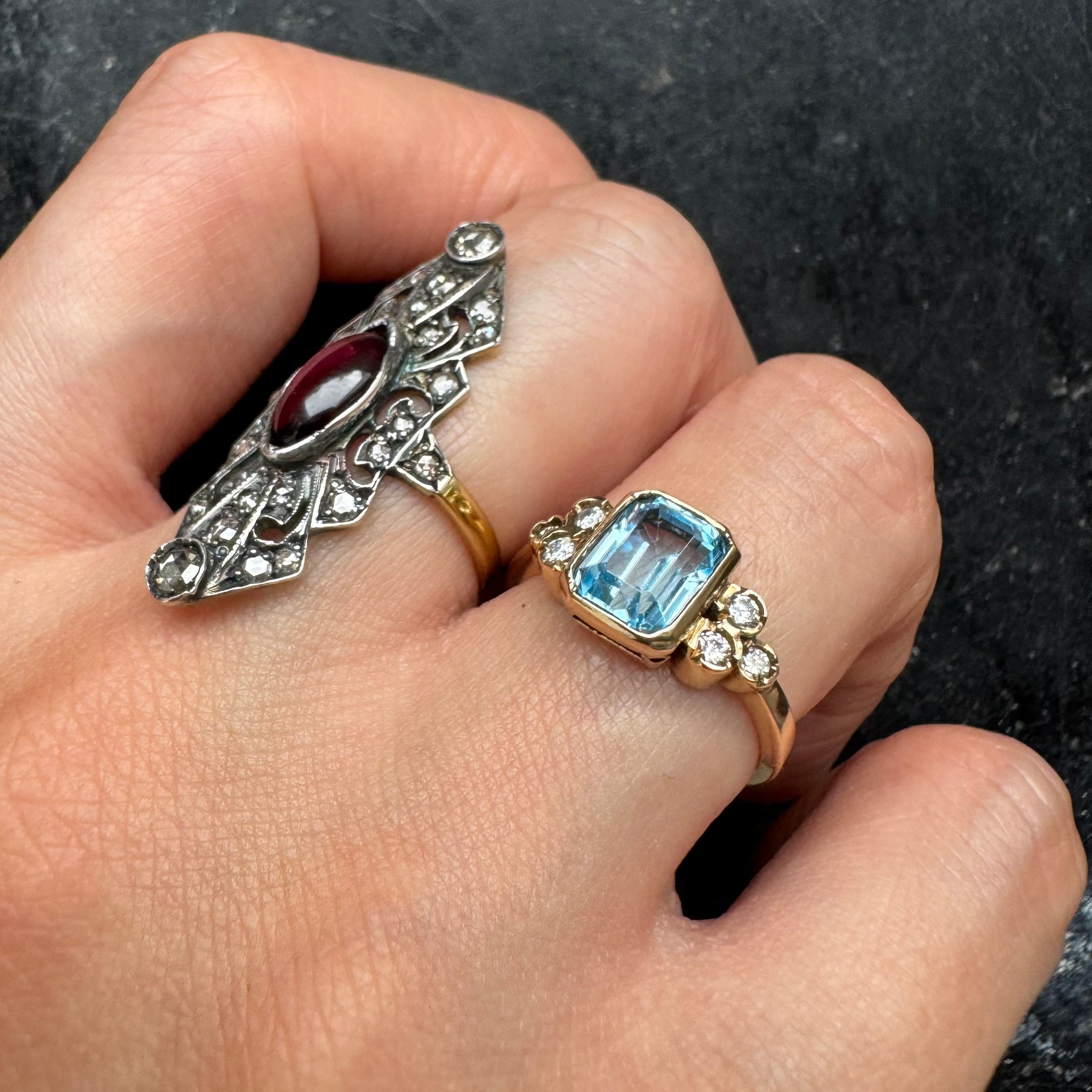 英国ヴィンテージ アクアマリン ＆ ダイヤモンド リング | Pay ID