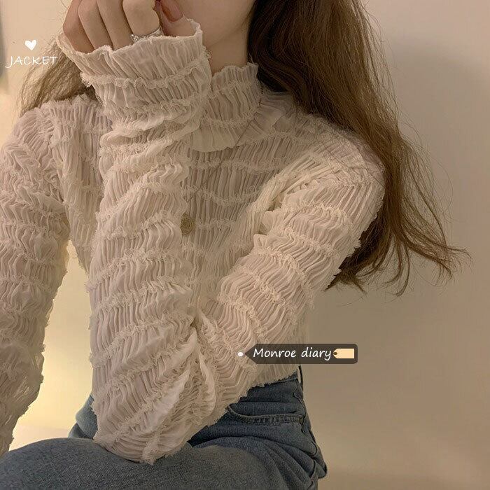 ブラウス レースシャツ オータムウィンターメッシュシフォン ロング 秋物 冬物 モンロー87562141785