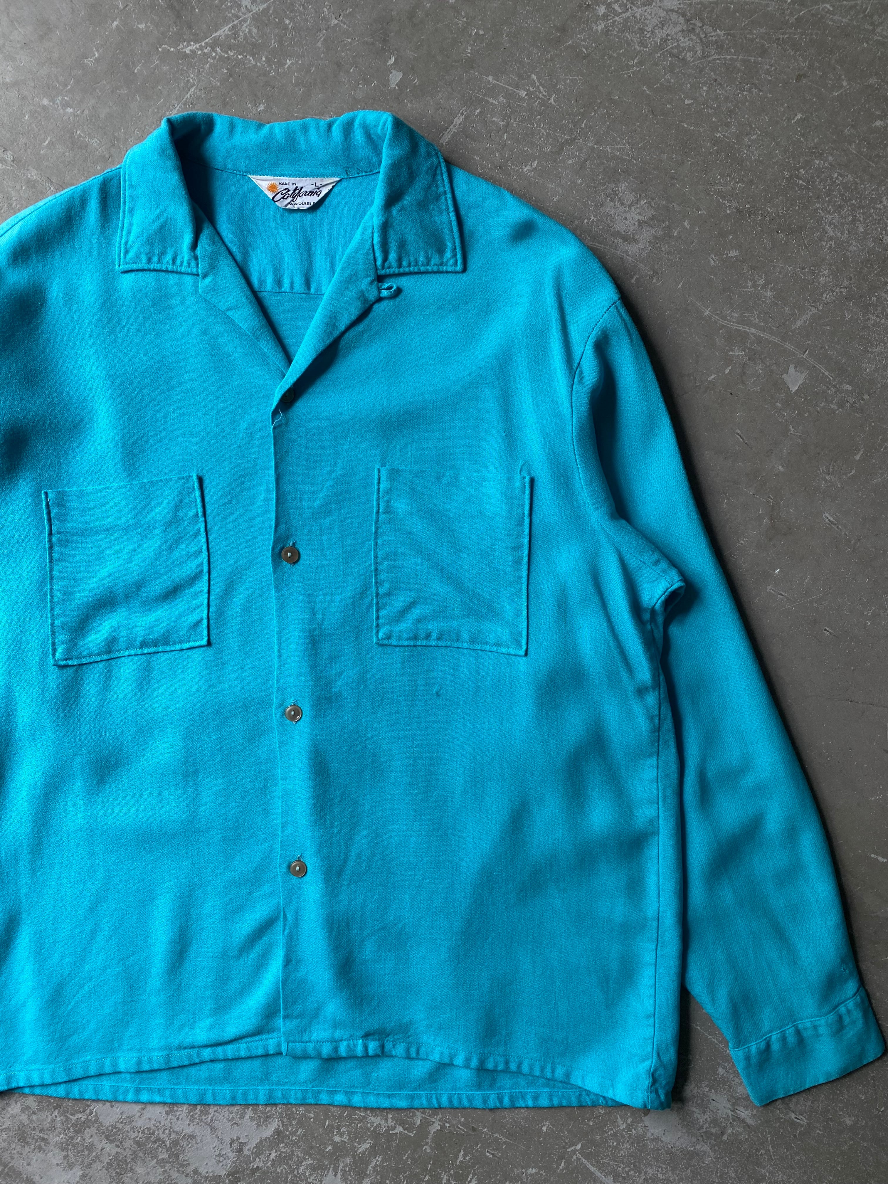 50s Mc Allister Kasuri / Atomic Pattern Rayon Shirt / vintage