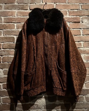 【Caka act3】Opossum Fur Collar Vintage Dolman Sleeve Leather Jacket