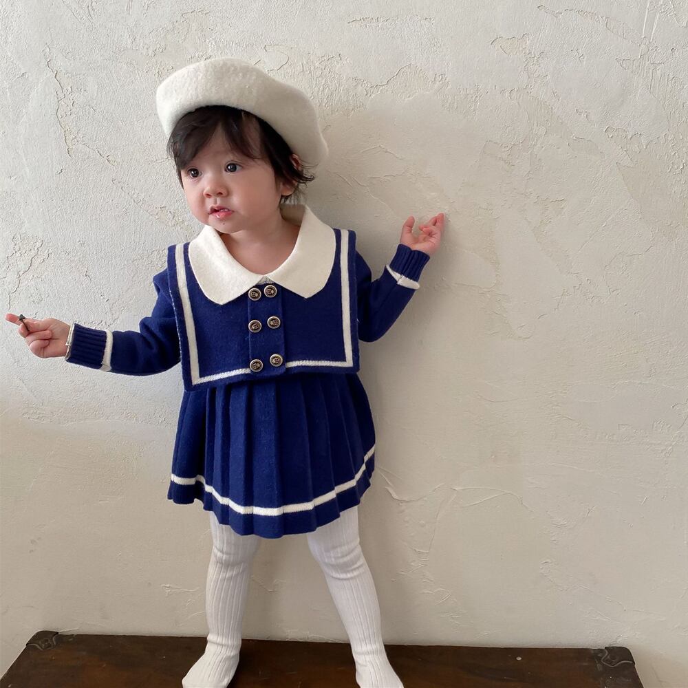 オータムドレス ネイビースタイルセーター ニットスカート 秋物 超面白いベビーショップ83827016117