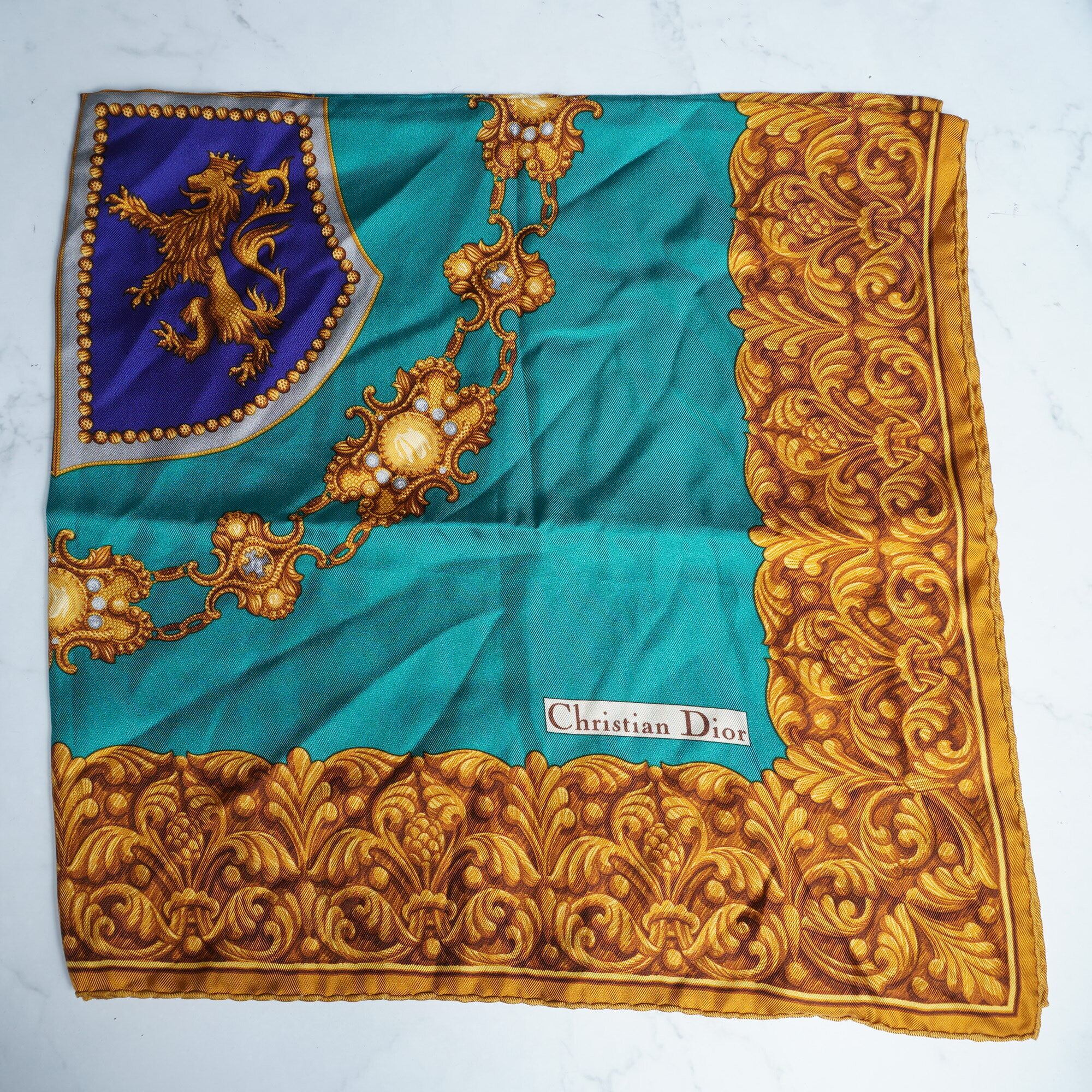 Christian Dior ヴィンテージ シルクスカーフ ネイビー・ブルー