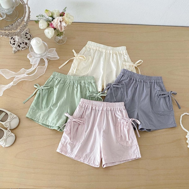 【夏作】カジュアルリボンピュアカラーショートパンツ