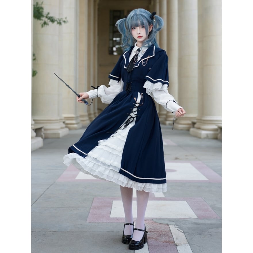 M即納】クラシカル 学園風 セットアップ ワンピース ショートケープ