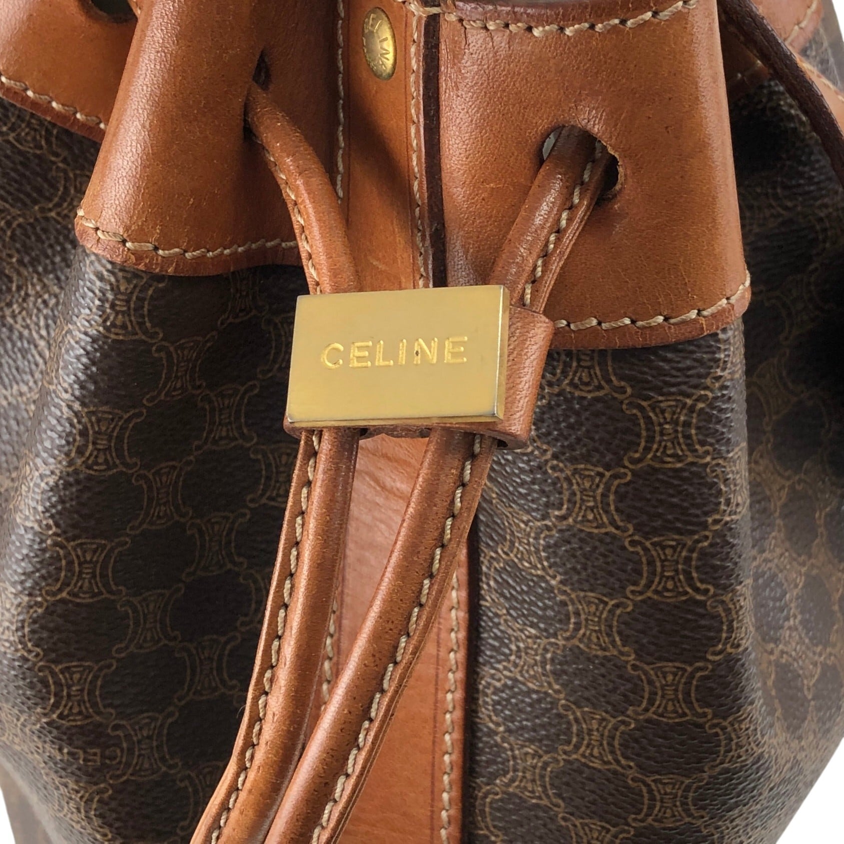 CELINE セリーヌ マカダム ショルダーバッグ ブラウン 巾着 ポーチ