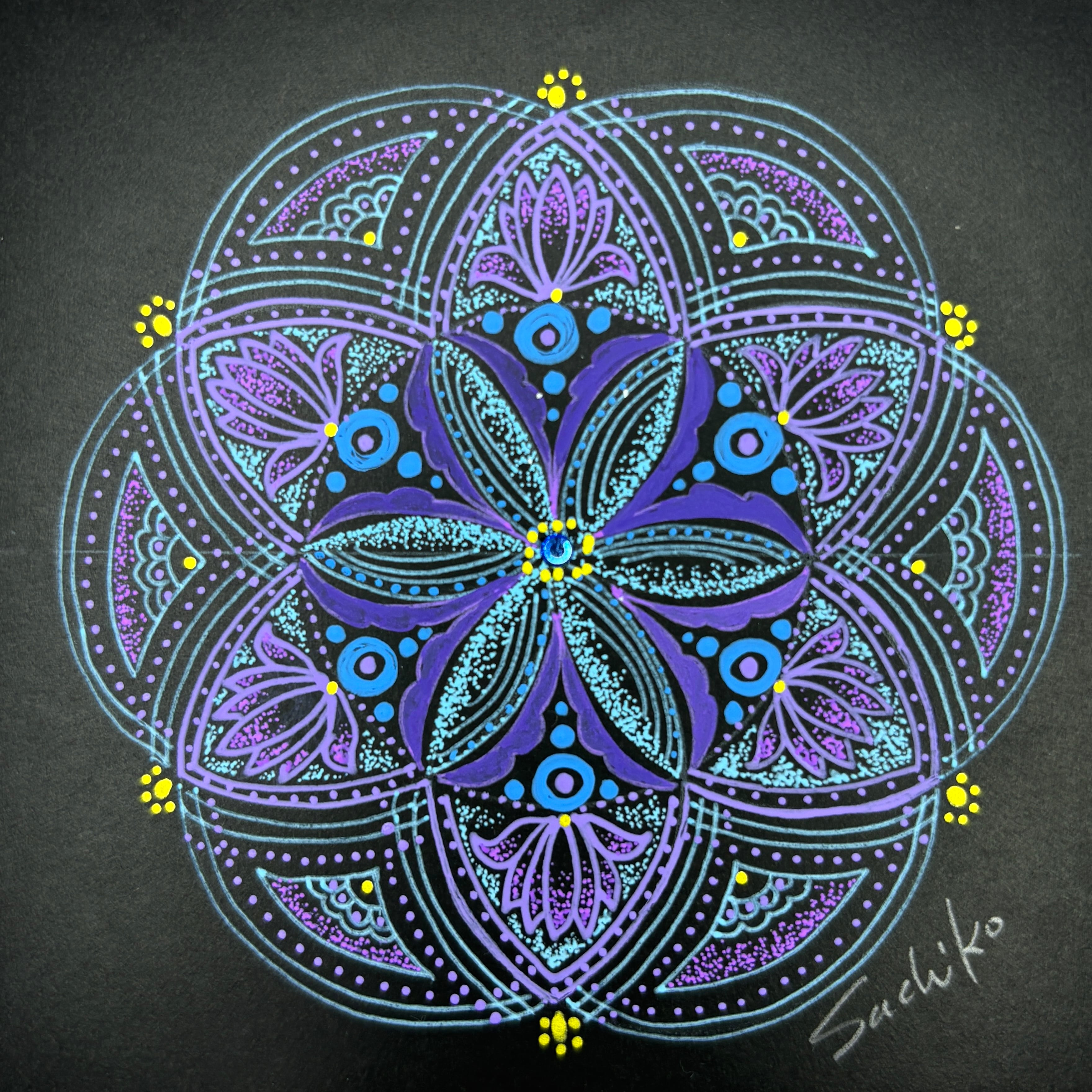 点描曼荼羅アート＊原画【serenity】シードオブライフ | Sachiko Art