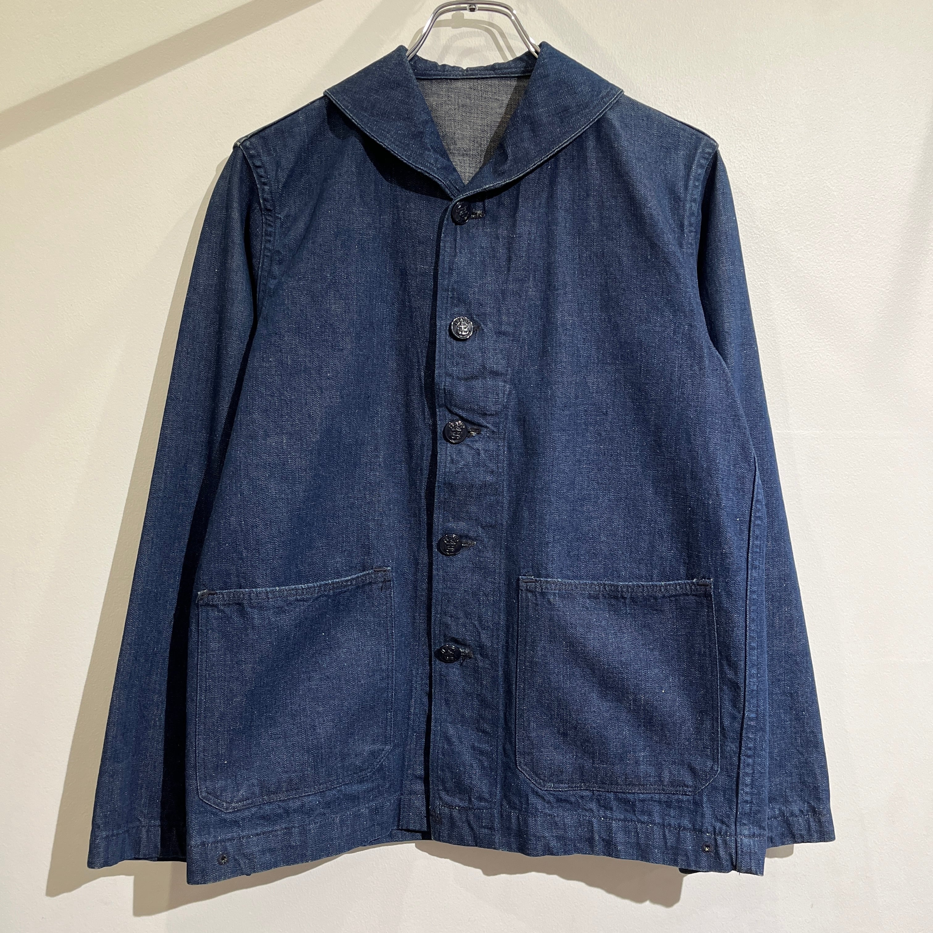 カラーブルーUS.NAVY 40s ショールカラーカバーオール