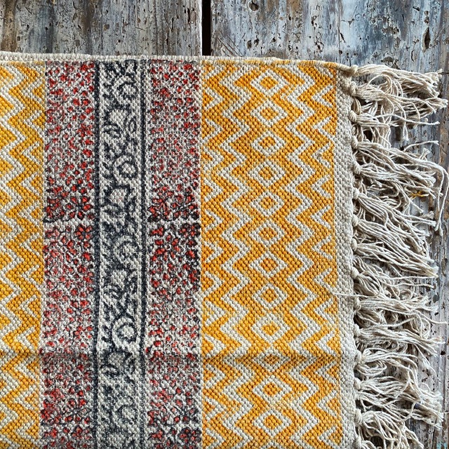 手織りコットンのブロックプリントロングマット　C