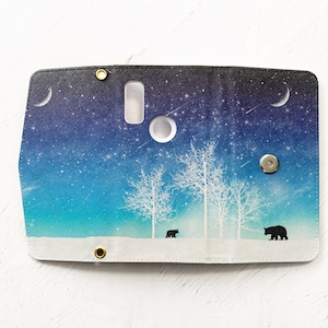 冬の星空 ショルダーストラップ付き 三つ折り手帳型スマホケース