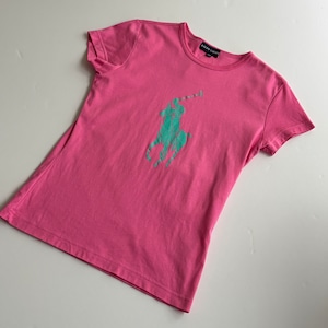-USED- POLO BIG PONY T-SHIRTS -PINK EMERALD GREEN- [160]