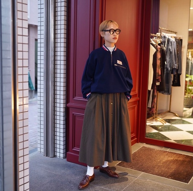 khaki flare wool skirt