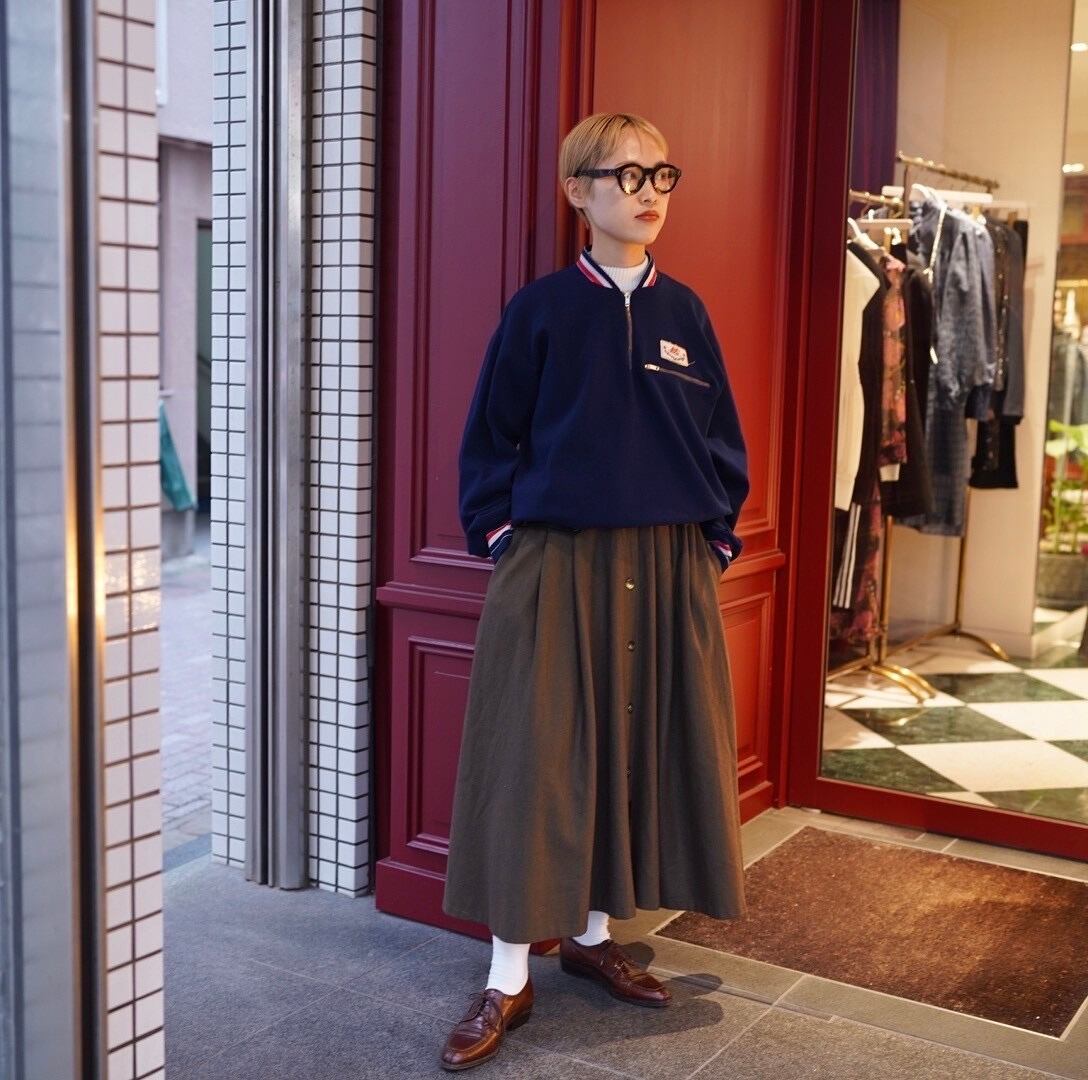 khaki flare wool skirt