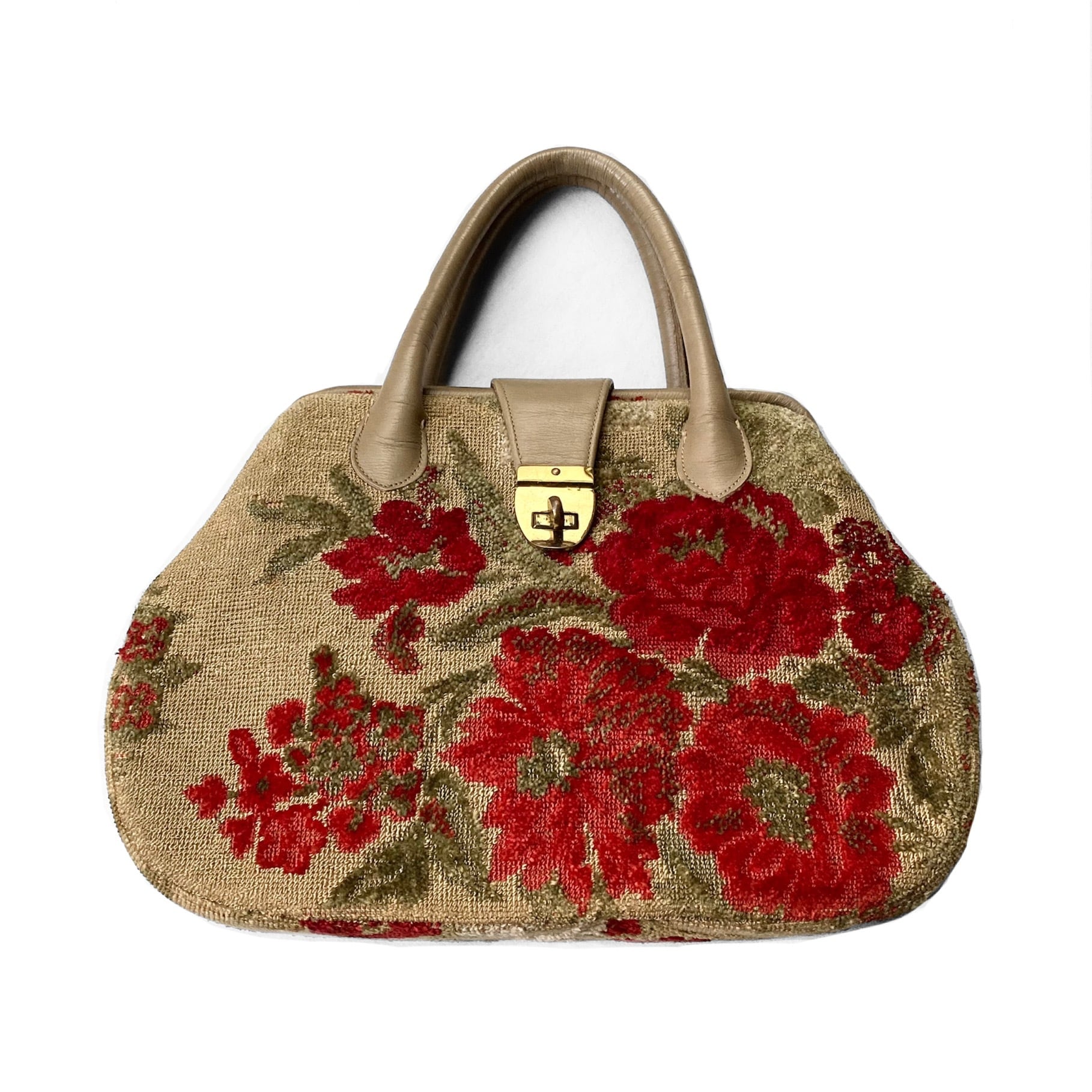 Vintage Floral Fabric Turn Lock Hand Bag / ヴィンテージ花柄