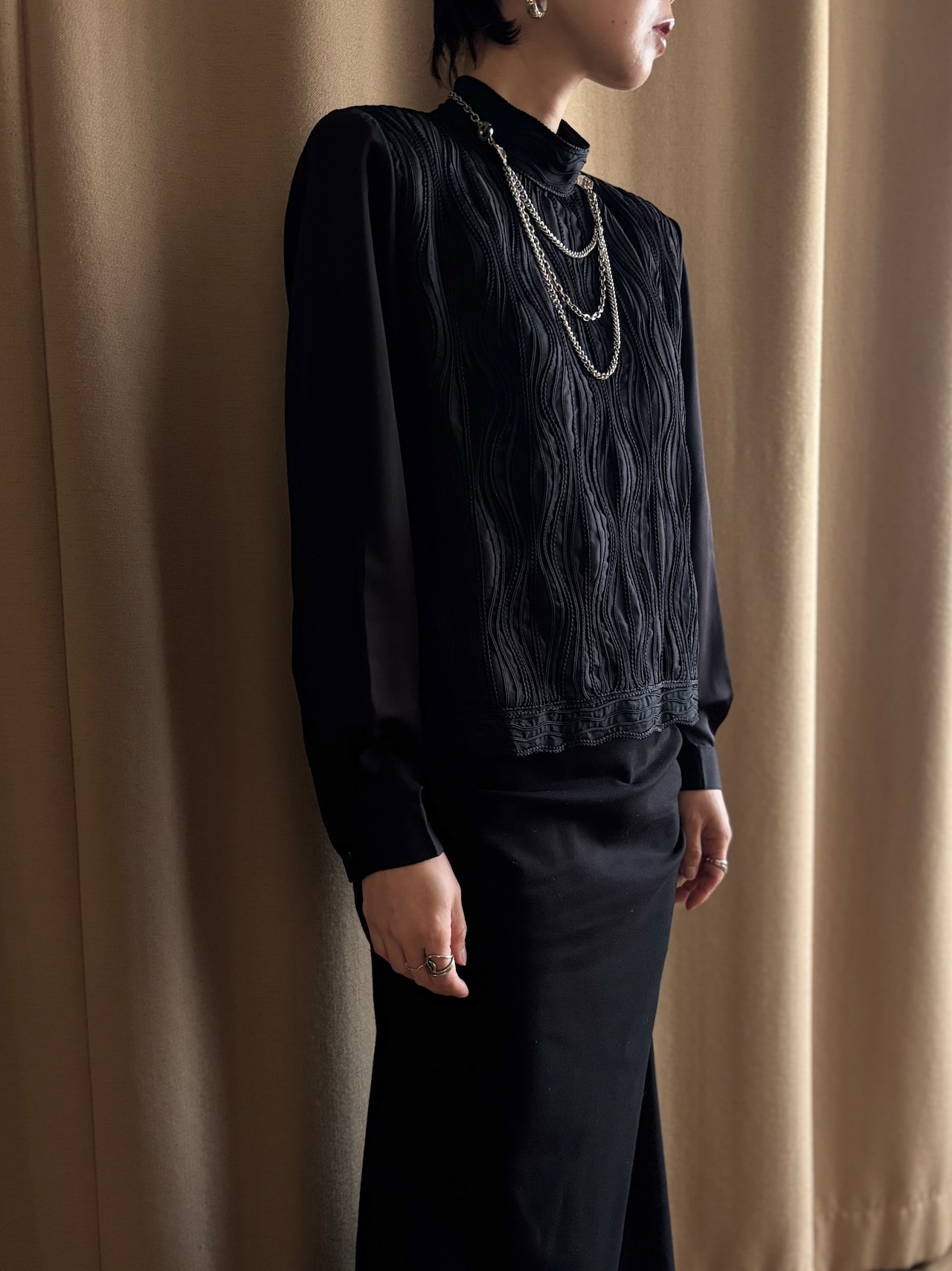 mode black high neck tops-5155-2