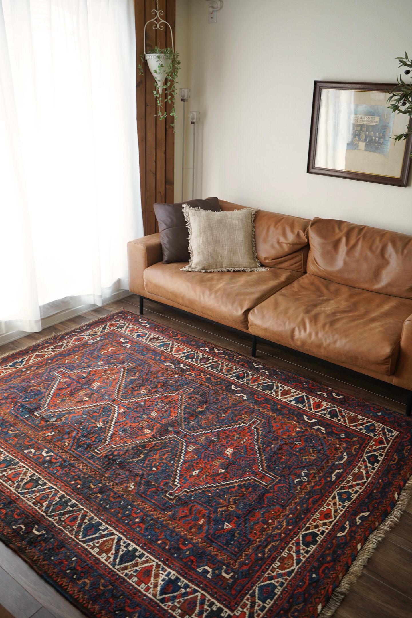 ヴィンテージ トライバルラグカシミリヤンアンテイーク絨毯 Bukhara rug 666】Semi Antique Persian Khamseh rug 1940's | ヴィンテージラグ