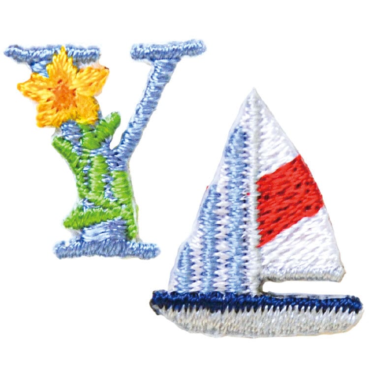 刺繍ワッペン「イニシャル Y」「ヨット（帆船）」 各3枚セット アイロン接着 アルファベット  幸せデリバリー（ギフト・結婚式アイテム・手芸用品の通販）