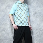 Argyle pattern half zip knit polo