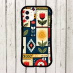 受注生産 iPhoneケース パネル状の花と民芸記号柄｜花モチーフ FMSY052C