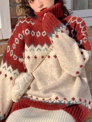 ノルディック柄　ハイネックニット　AJ11009-2723