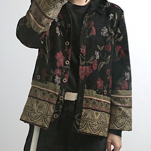 90s SAG HARBOR フローラル＆チロリアン 柄 ゴブラン織 ジャケット 古着 used レディース