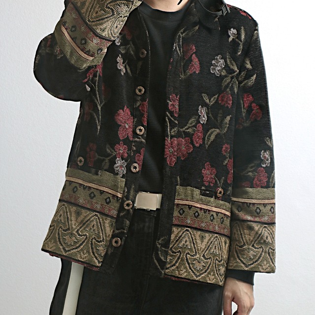 90s SAG HARBOR フローラル＆チロリアン 柄 ゴブラン織 ジャケット 古着 used レディース
