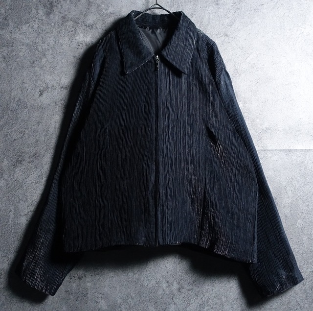 Black Pleated Short Length Swing Top Jacket