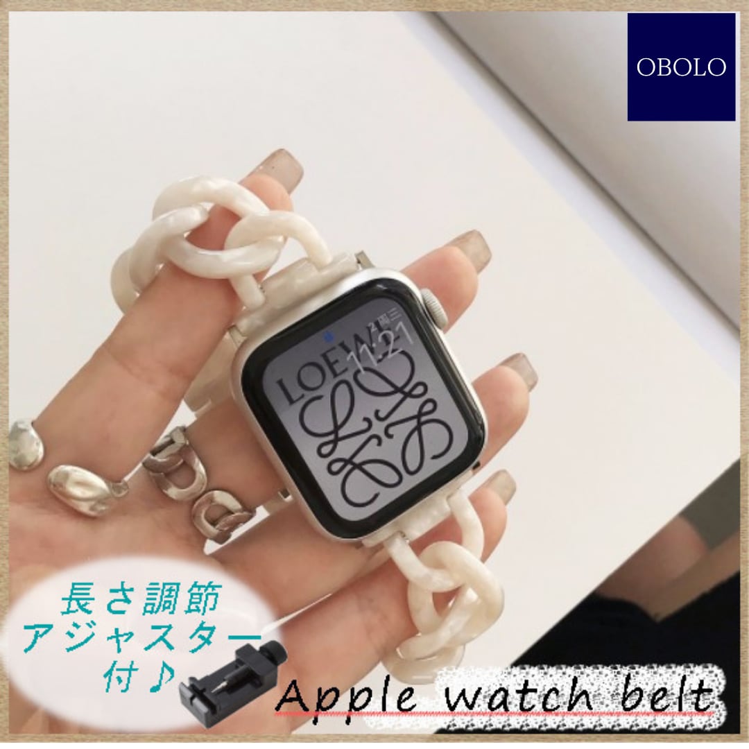 Apple Watch アップルウォッチ バンド 40mm ホワイト 韓国- Apple Watch ベルト ピンク 韓国雑貨 クリアバンド 42-44